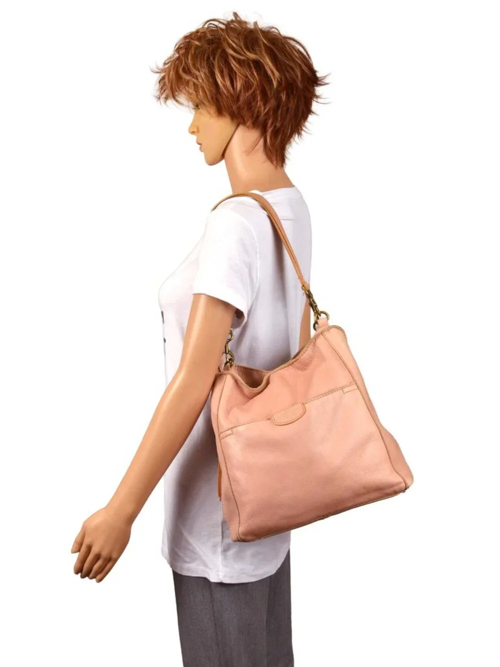 American Leather Co Pink Distressed Pebbled Leather Hobo Bag Purse